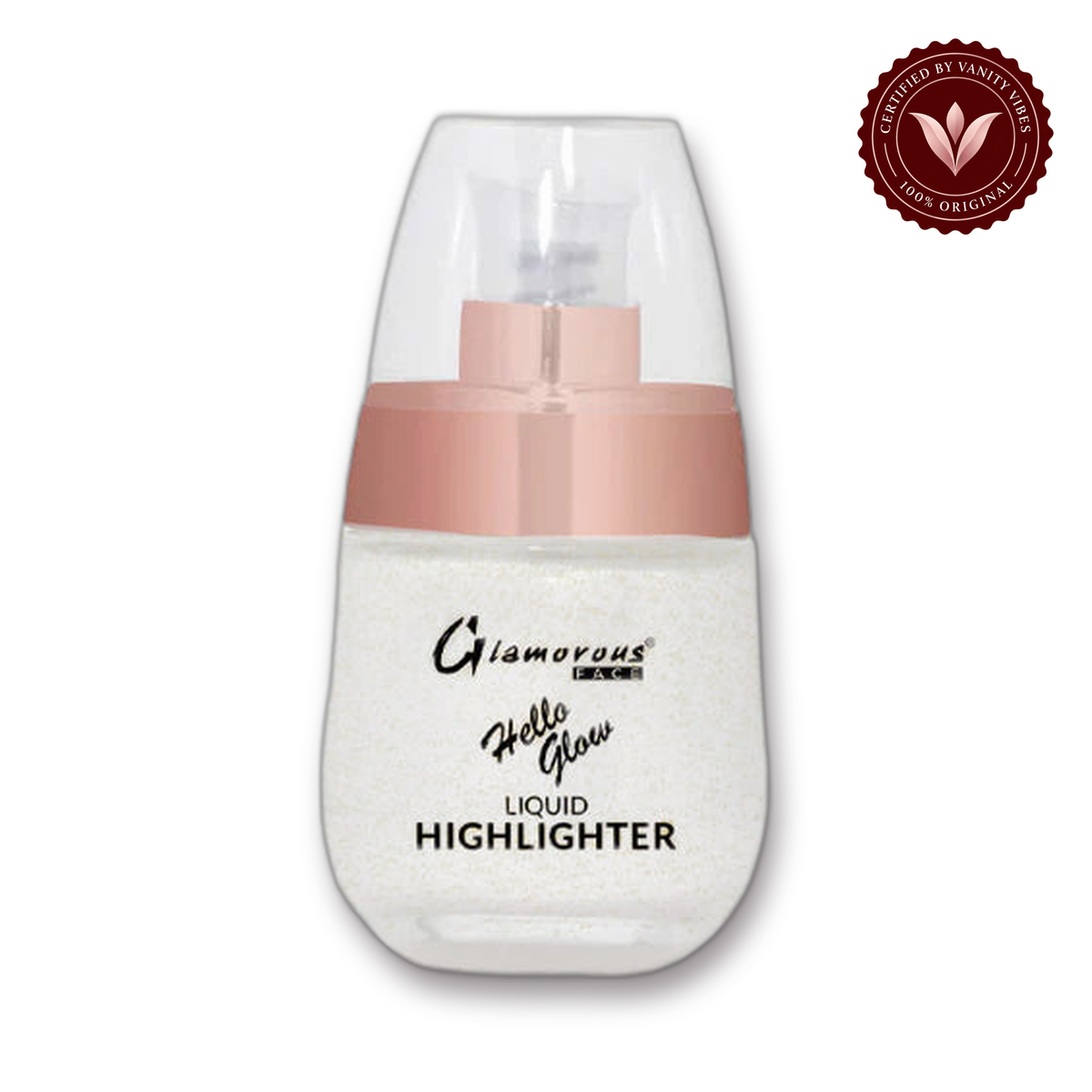 Glamorous Face Hello Glow Liquid Highlighter (Shade:01) white background product hero with Vanity Vibes badge