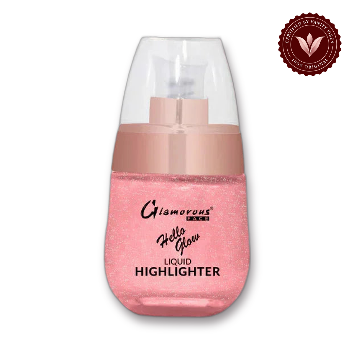 Glamorous Face Hello Glow Liquid Highlighter (Shade:04) white background product hero with Vanity Vibes badge