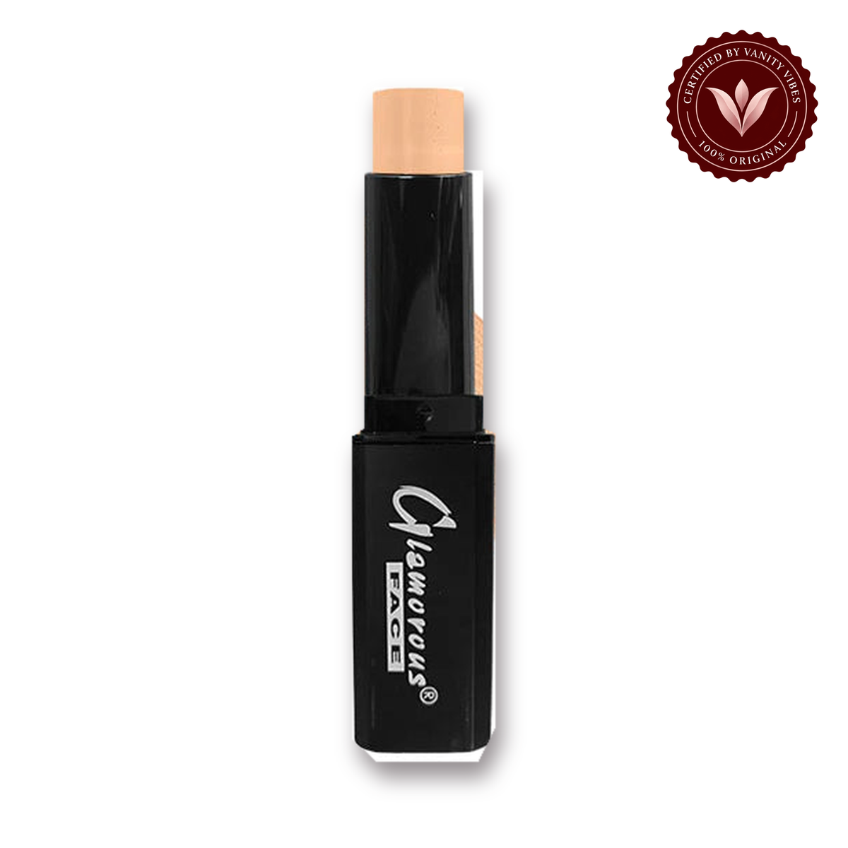 Glamorous Face foundation Stick Black (Color:36) white background product hero with Vanity Vibes badge