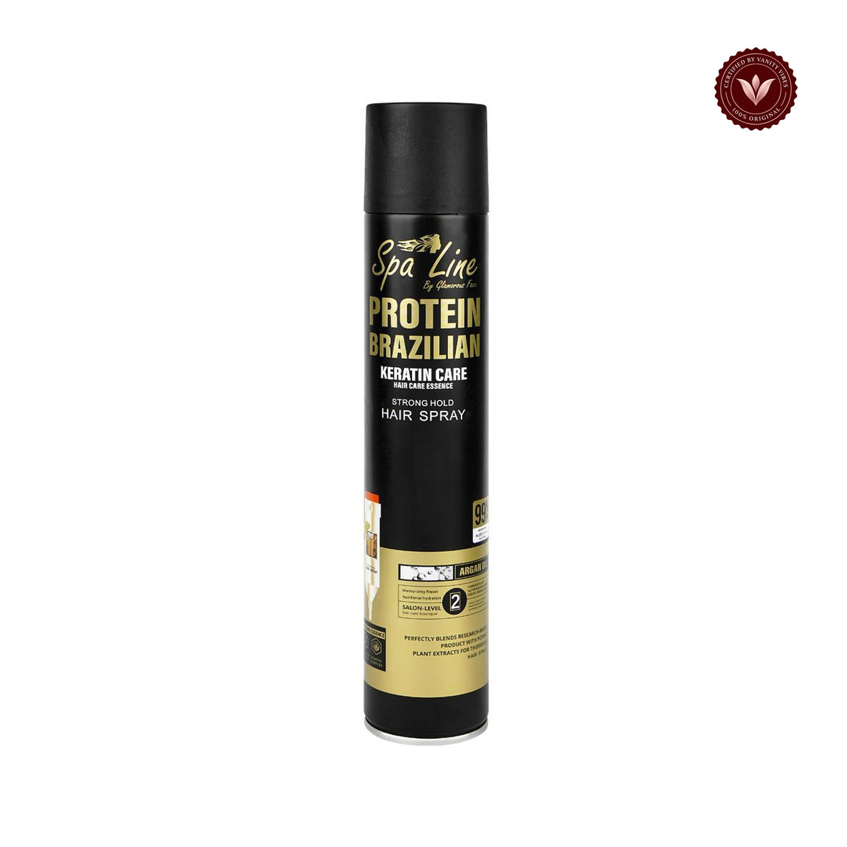 Spa Line By Glamorous Face Strong Hold Hair Spray white-background product hero with Vanity Vibes badge
