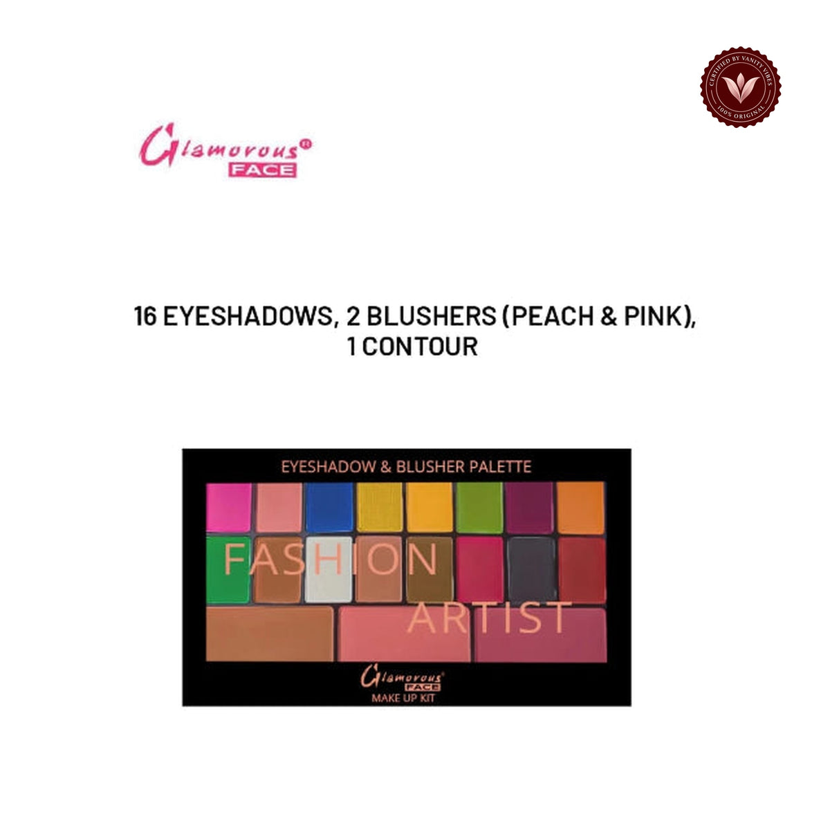 Glamorous Face Eyeshadow Palette 16 Eyeshadows, 2 Blushers Peach & Pink, 1 Contour (01)