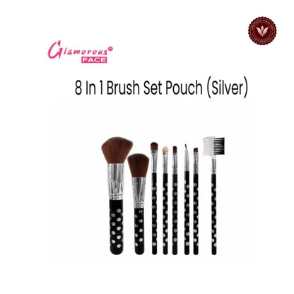 Glamorous Face 8 In 1 Brush Set Pouch (Silver)