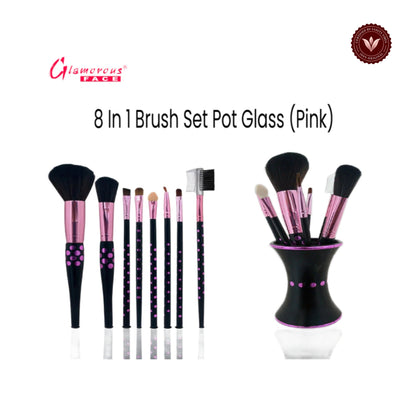 Glamorous Face 8 in 1 Brush Sets Pot Glass (Pink)