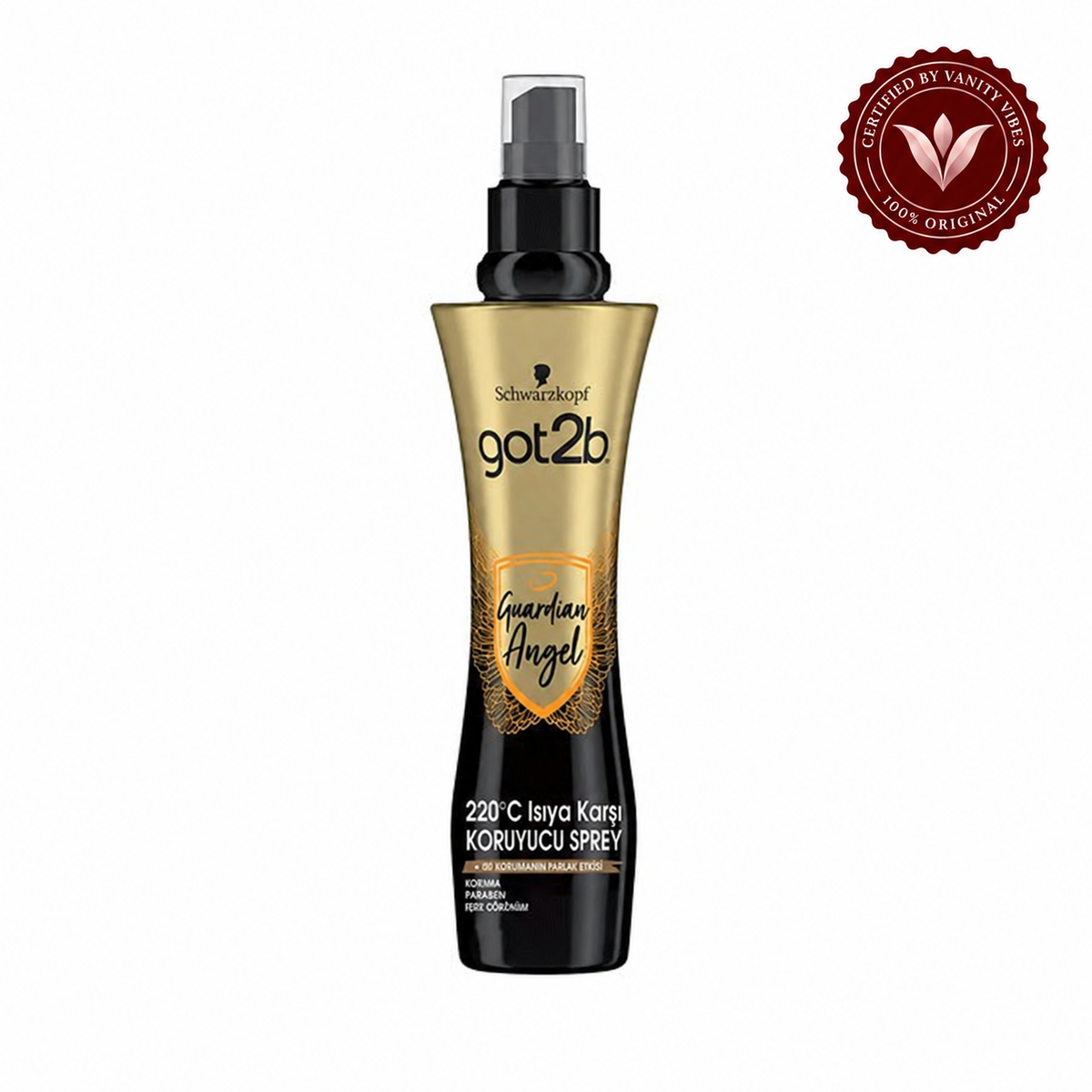 Got2b Guardian Angel Heat Protection Spray 200ml front view with Vanity Vibes seal