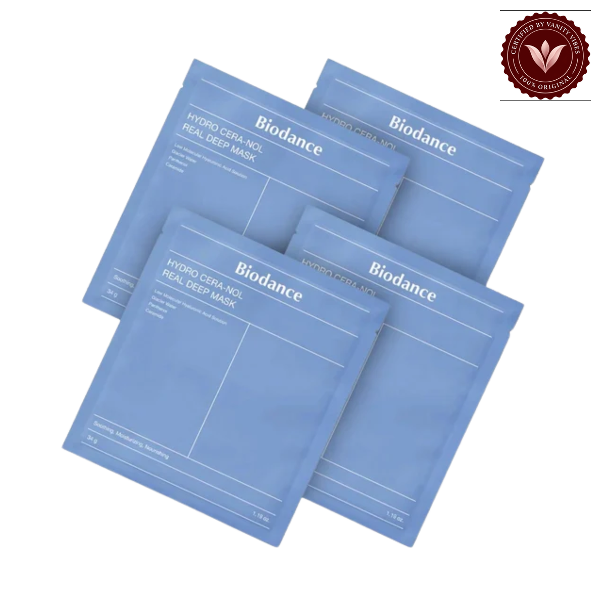 Biodance Hydro Cera-nol Real Deep Mask – Pack of 4 on a clean white background with Vanity Vibes badge