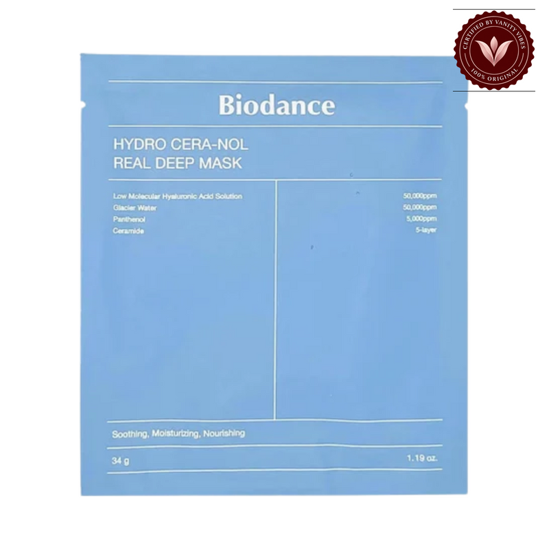 Biodance Hydro Cera-nol Real Deep Mask – 1 Sheet on a clean white background with Vanity Vibes badge