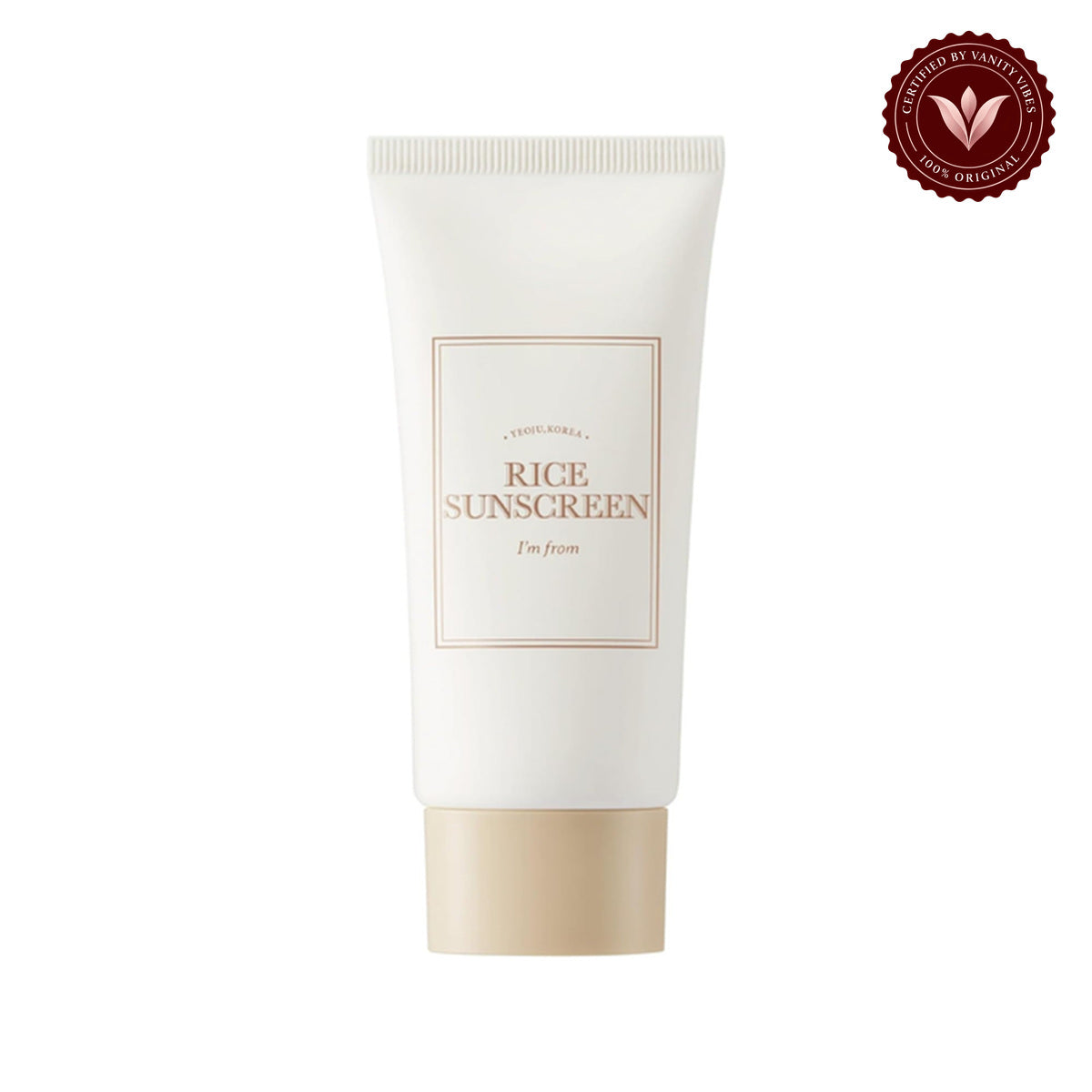 I’m From Rice Sunscreen SPF50+ PA++++ 50ml | Korean Sunscreen Pakistan front product photo, single Vanity Vibes seal
