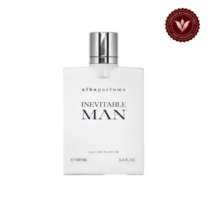 Alba Inevitable Man; single front-facing product, transparent background, Vanity Vibes badge