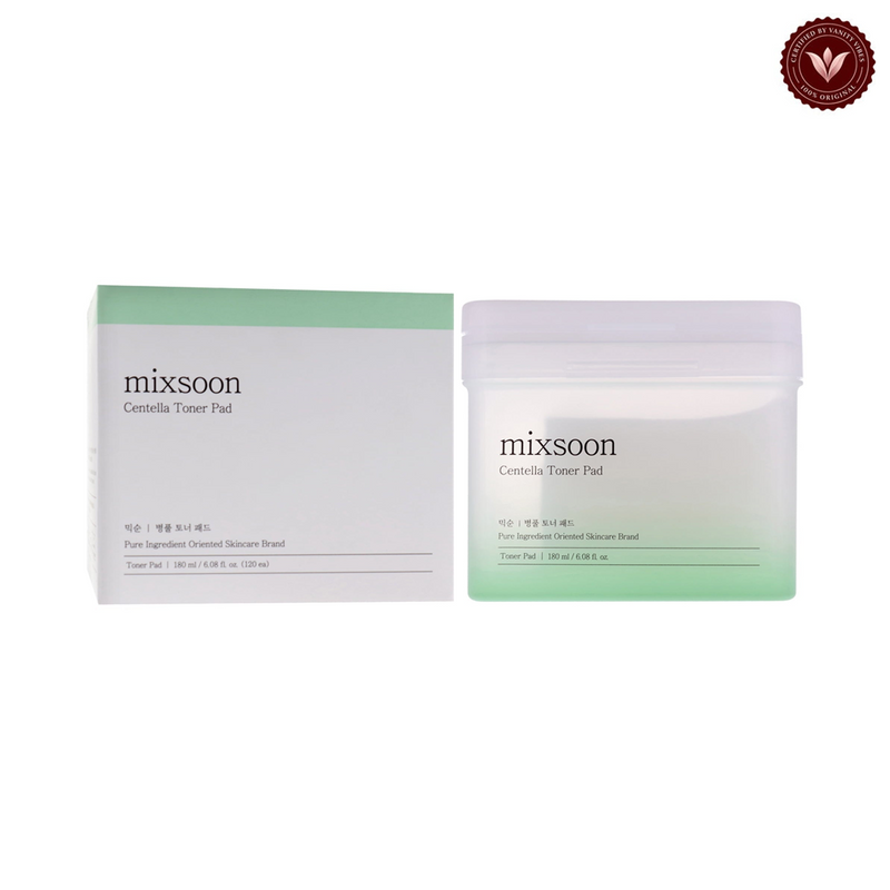 Mixsoon Centella Toner Pad 120 Pads | K-Beauty Facial Pads Pakistan front image on white with Vanity Vibes seal