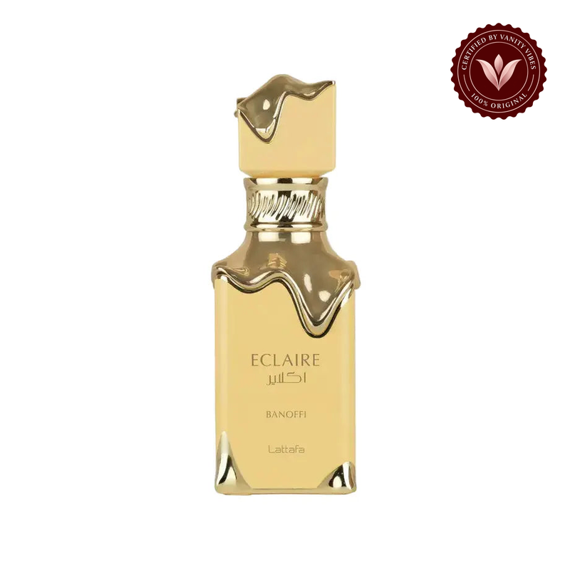 Lattafa Eclaire Banoffi Eau de Parfum 100ml - Long Lasting Sweet Gourmand Unisex Arabic Fragrance for Men & Women — front product on white background — Vanity Vibes
