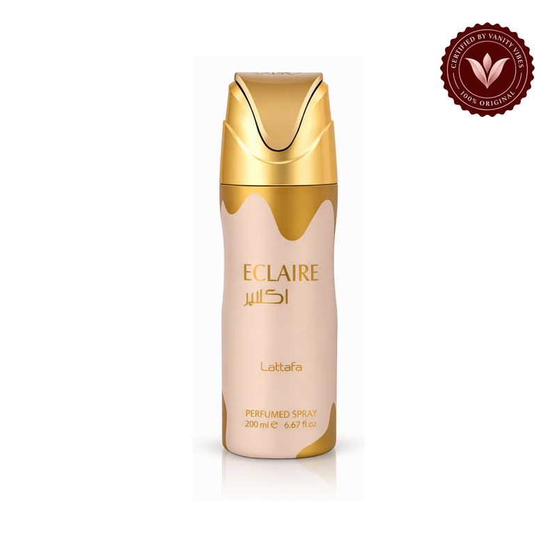 Lattafa Eclaire Eau de Parfum Body Spray 200 ml Long-Lasting Freshness & Sweet Gourmand Fragrance — front product on white background — Vanity Vibes