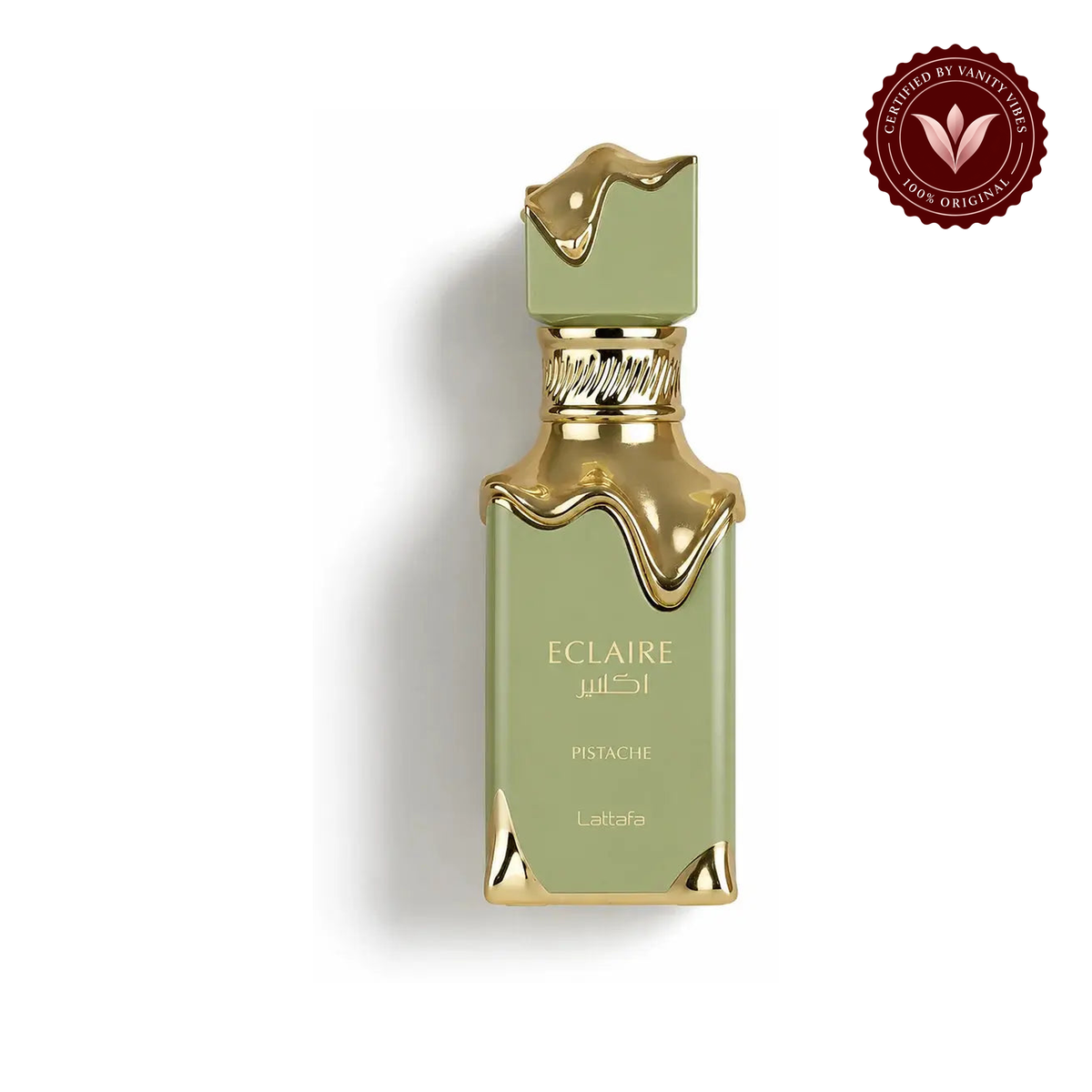 Lattafa Eclaire Pistache Perfume EDP 100ml Long Lasting Arabic Fragrance Unisex — front product on white background — Vanity Vibes