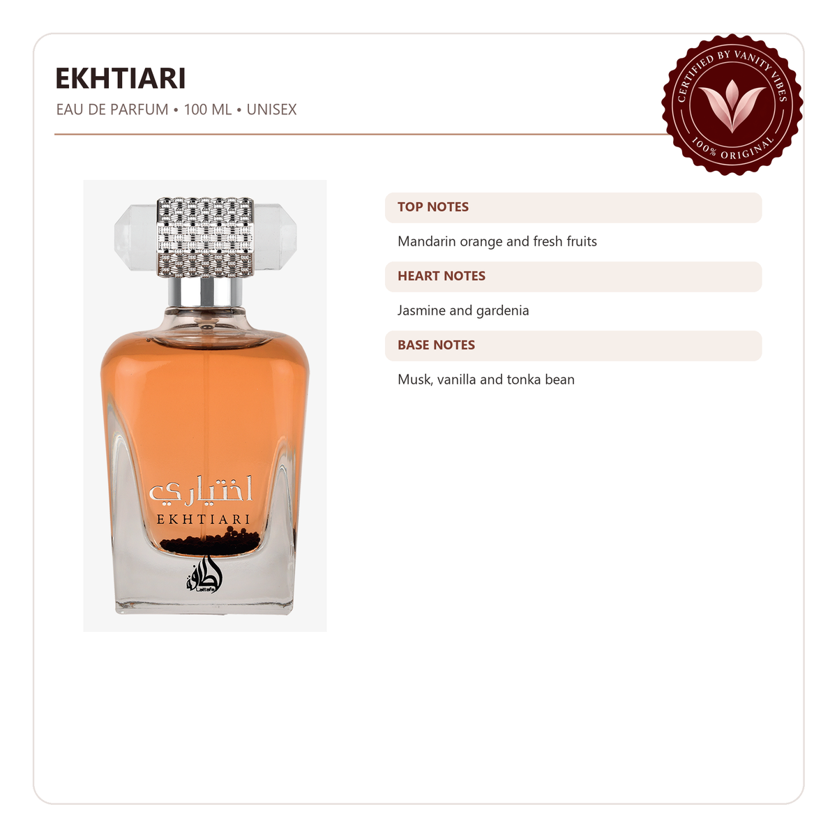 Lattafa Ekhtiari Eau de Parfum 100ml — fragrance details and features — Vanity Vibes