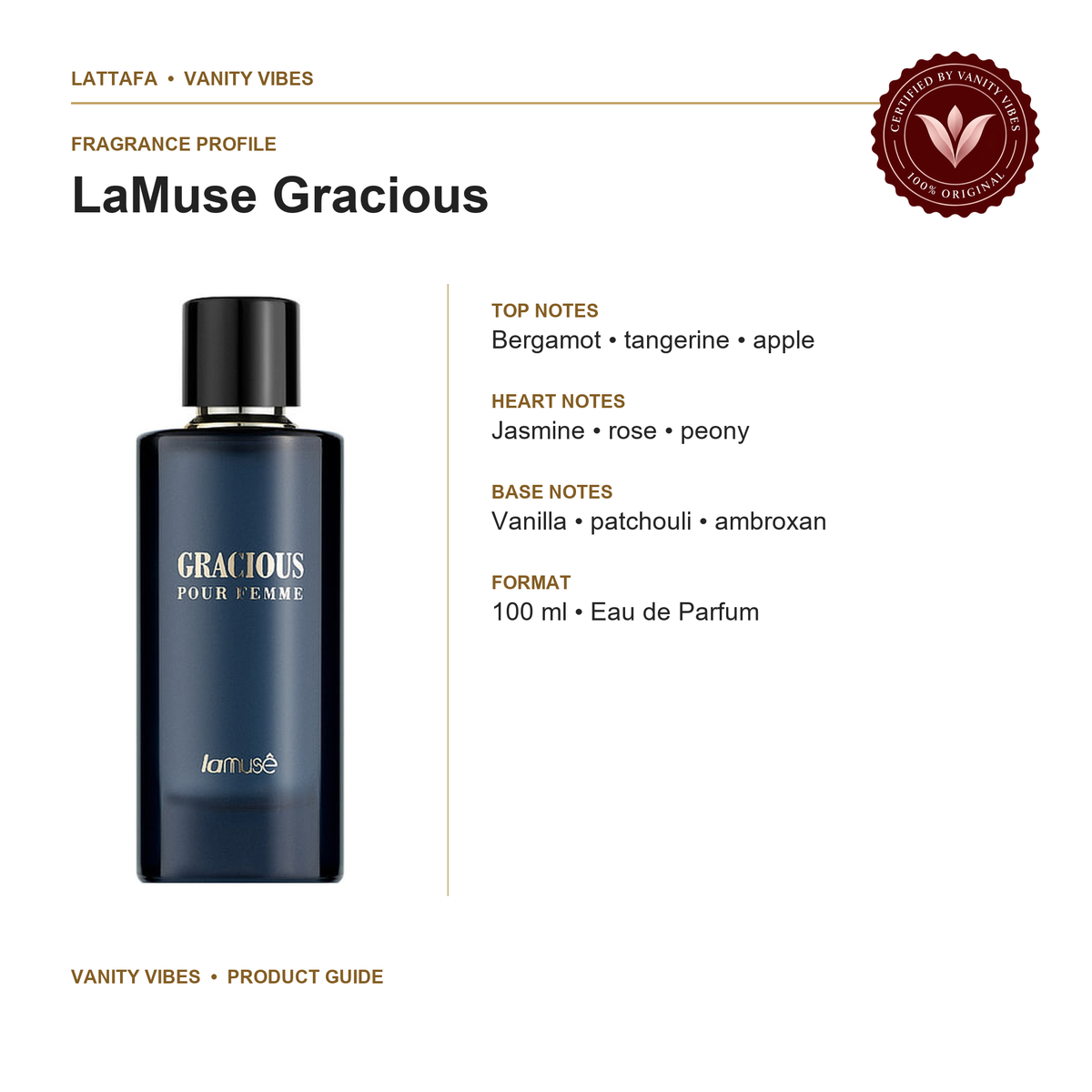 Lattafa Lamuse Gracious Eau de Parfum, 100 ml — product feature and fragrance details