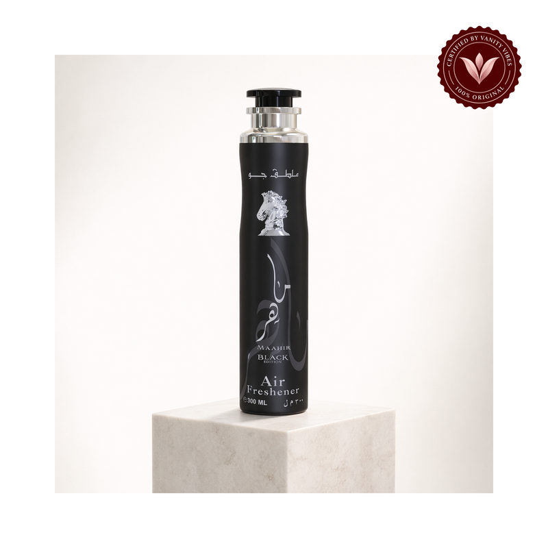 Lattafa Maahir Black Air Freshener 300ml — alternate product and packaging view on white with Vanity Vibes badge