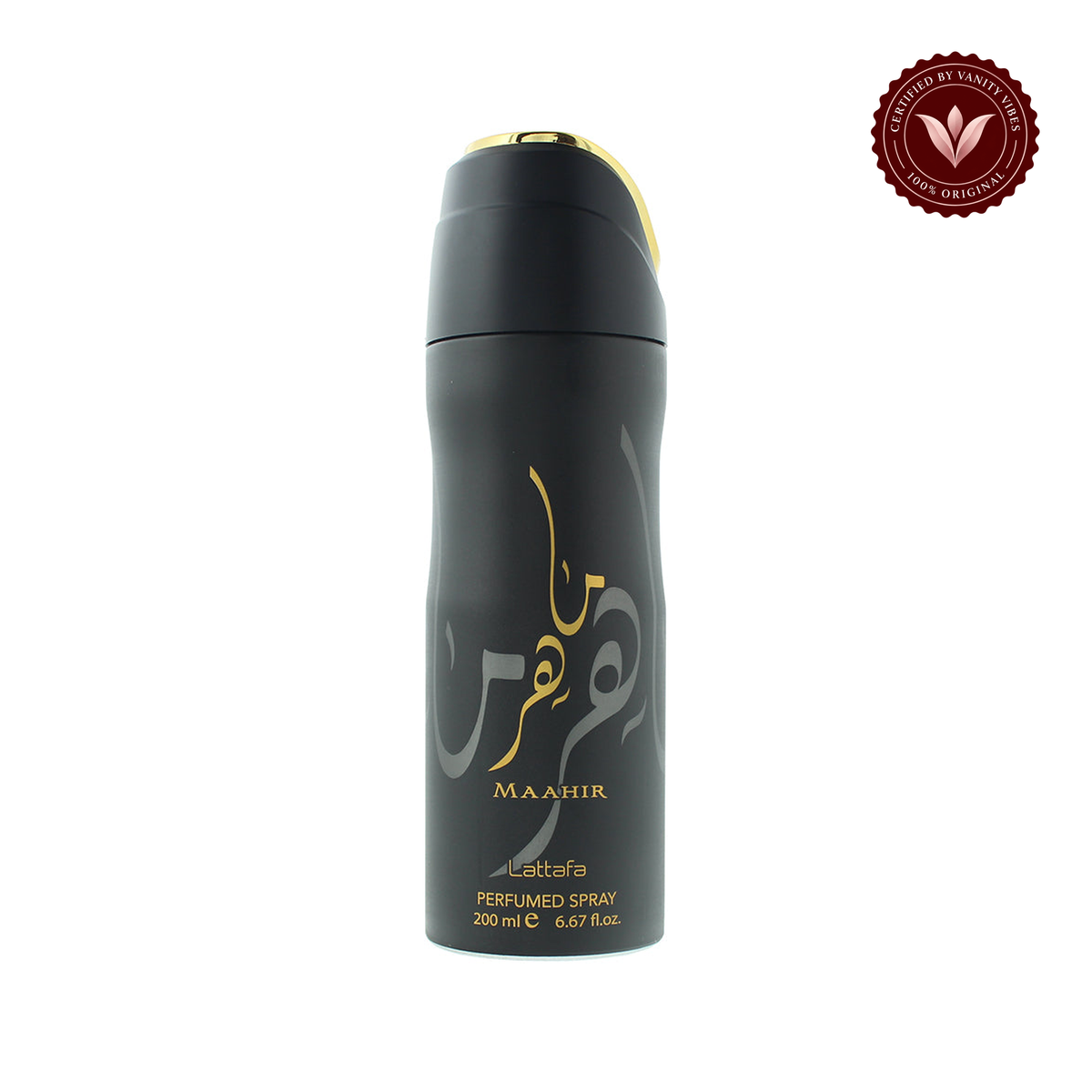 Lattafa Maahir Deodorant Spray Unisex-200ml — alternate product and packaging view on white with Vanity Vibes badge