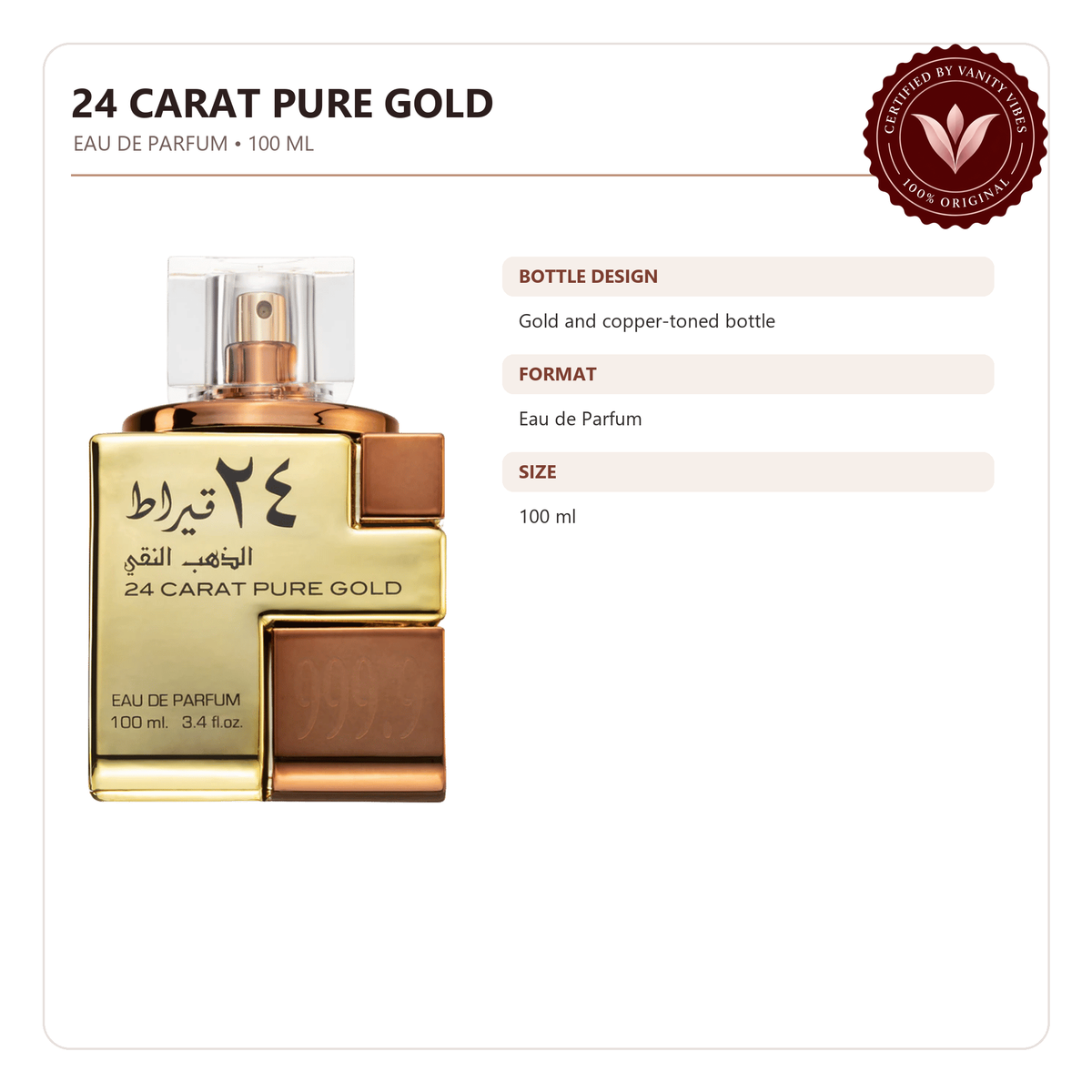 Lattafa 24 Carat Pure Gold Perfume-100 Ml — product features and fragrance notes — Vanity Vibes