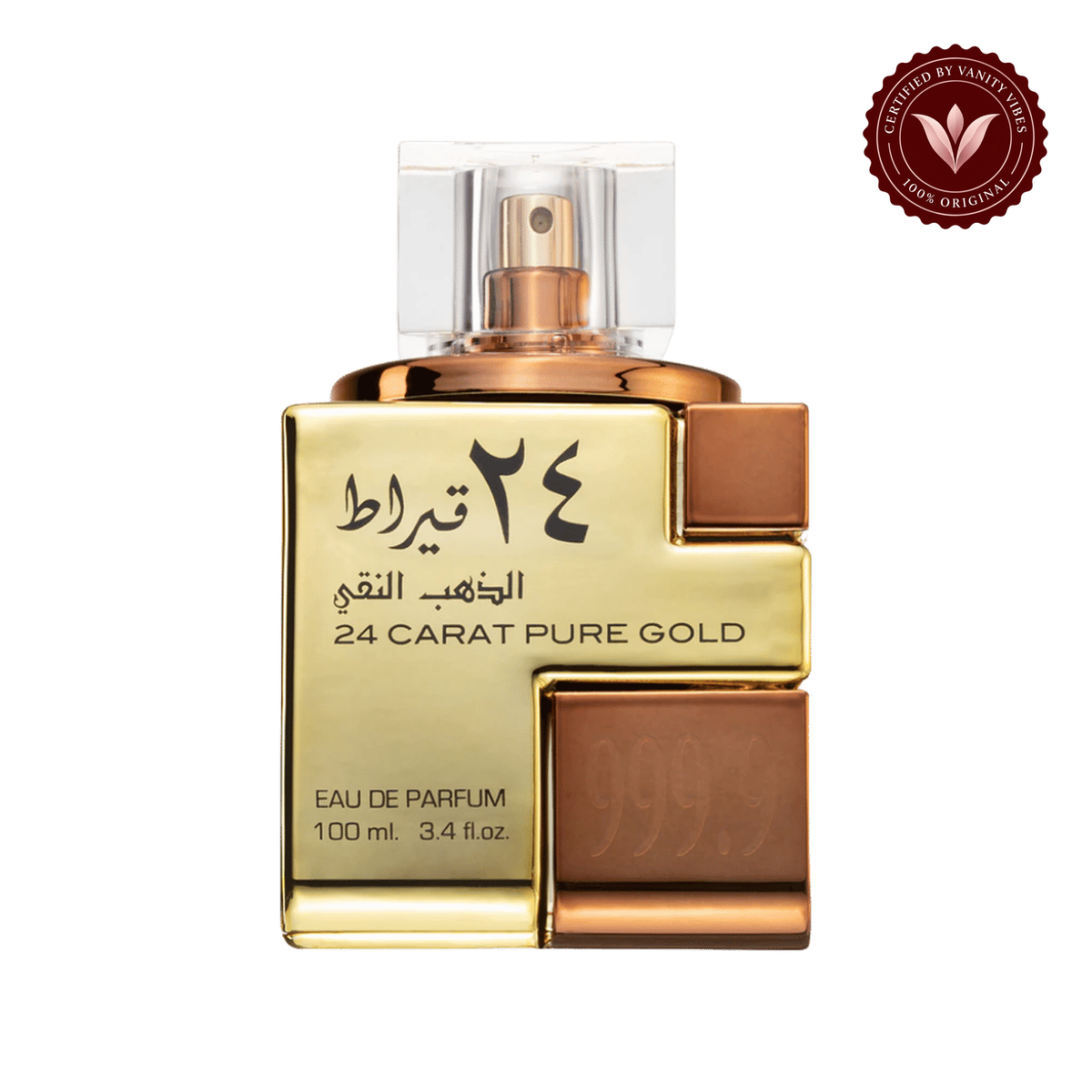 Lattafa 24 Carat Pure Gold Perfume-100 Ml — front product on white background — Vanity Vibes