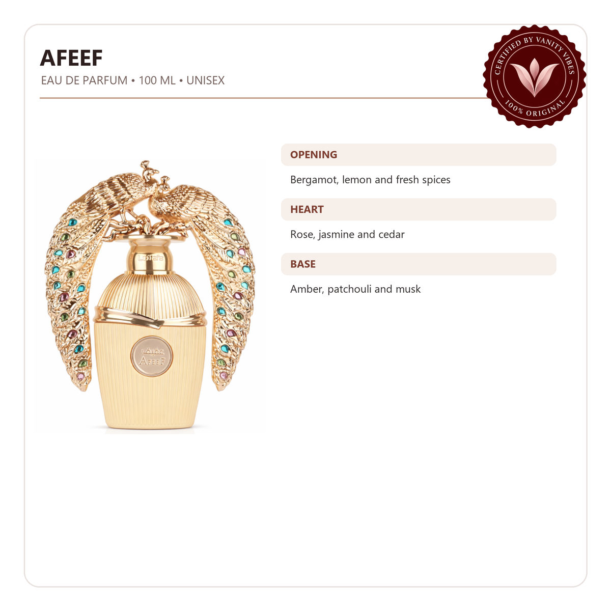 Lattafa Afeef EDP 100ml - Unisex Floral Amber Perfume — product features and fragrance notes — Vanity Vibes