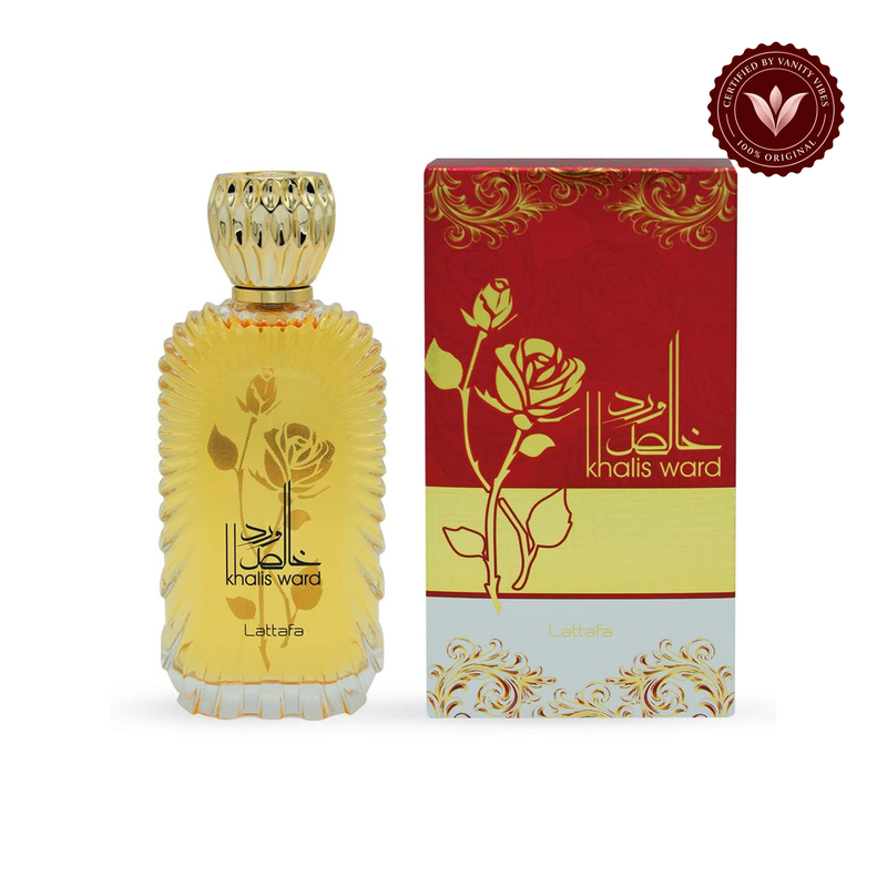 Lattafa Khalis Ward EDP 80ml — alternate product and packaging view on white with Vanity Vibes badge