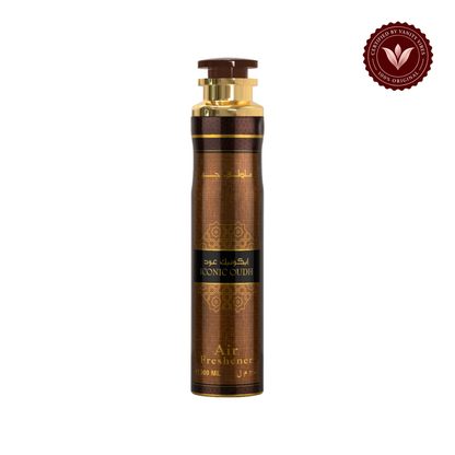 Lattafa Iconic Oud Air Freshener 300ml — centered front product photo on white with Vanity Vibes badge