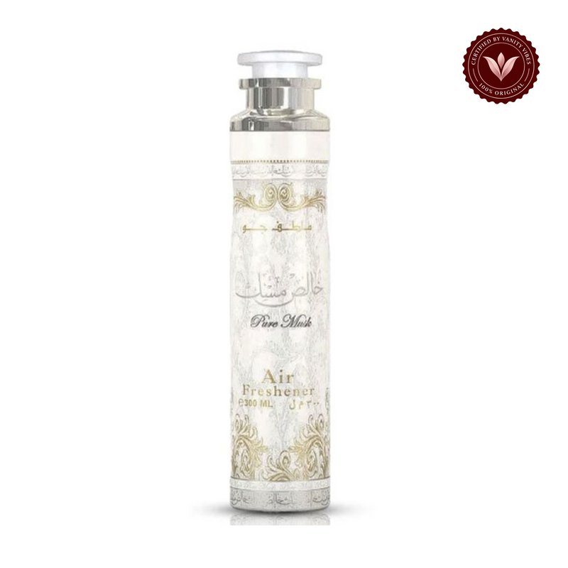 LATTAFA PURE MUSK Air Freshener-300ml front product on white background with Vanity Vibes badge