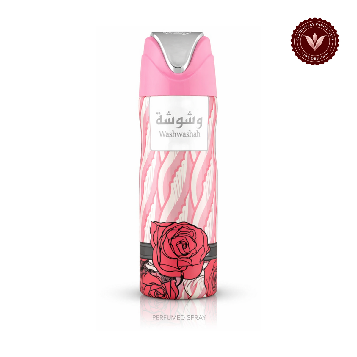 LATTAFA WASHWASHA Deodorant Bodyspray-200ml front product on white background with Vanity Vibes badge