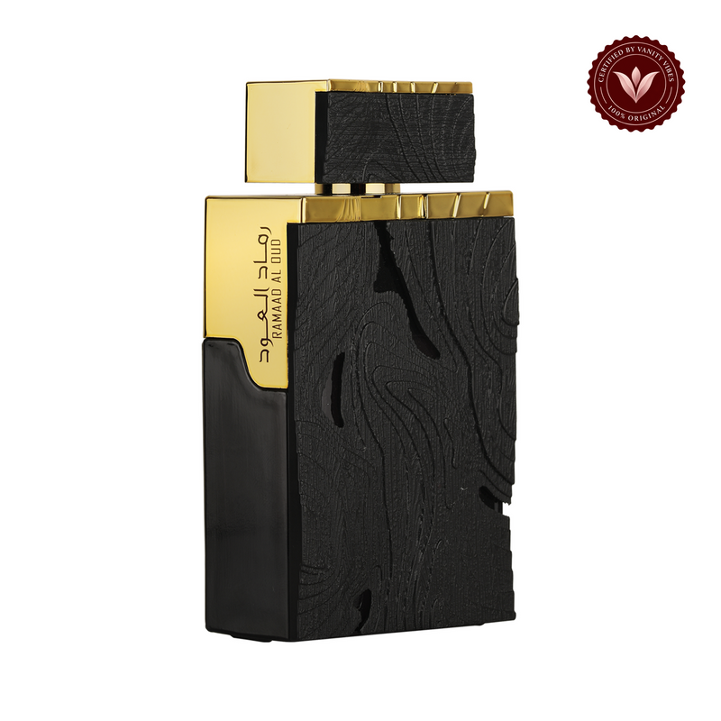 Lattafa Ramaad Al Oud EDP 100ml for Women and Men Perfume front product on white background with Vanity Vibes badge