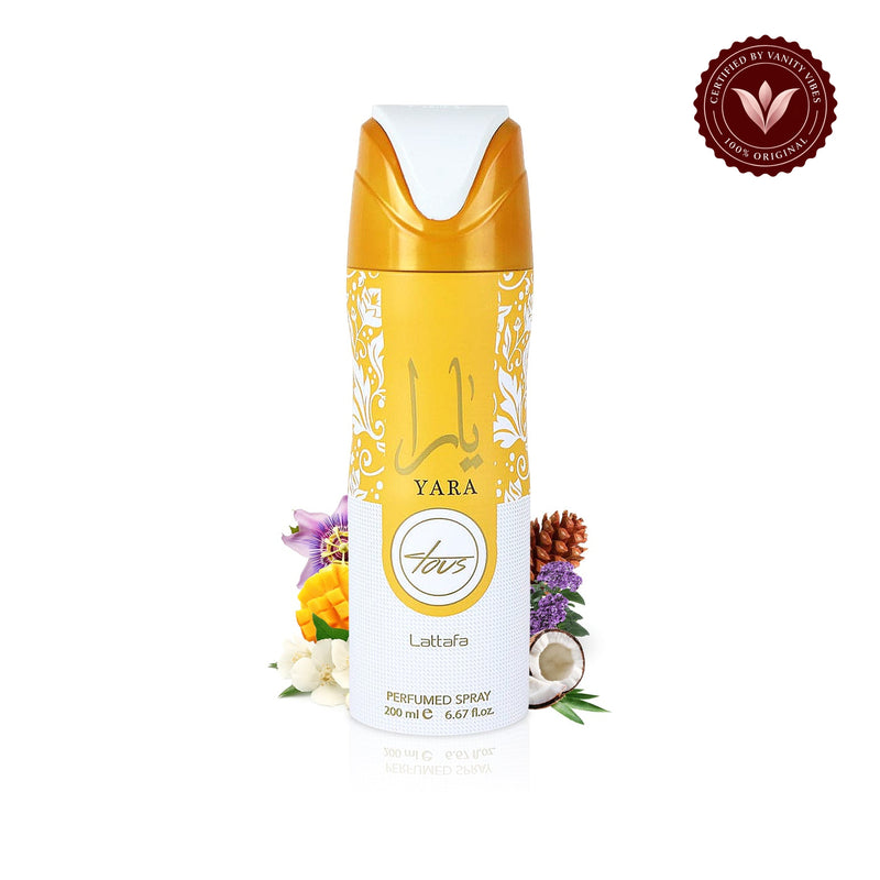 Lattafa Yara Tous Perfumed Body Spray 200 ml for Women And Men — secondary product image on white background with Vanity Vibes badge