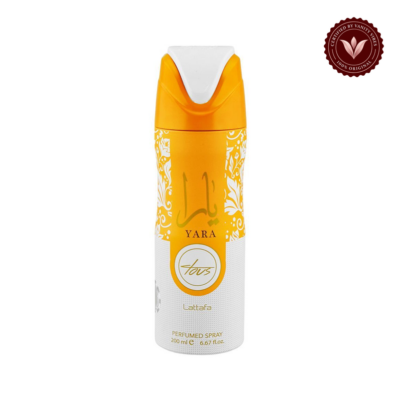 Lattafa Yara Tous Perfumed Body Spray 200 ml for Women And Men — white background product image with Vanity Vibes badge