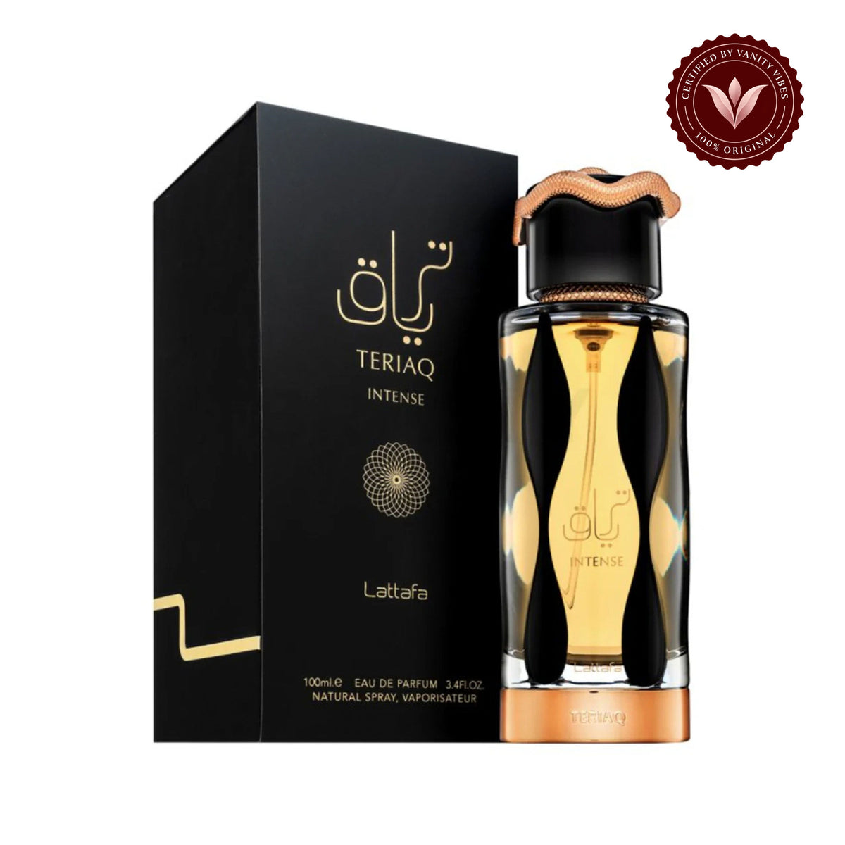 Teriaq Intense Lattafa Eau de Parfum for Women 100ml — secondary product image on white background with Vanity Vibes badge