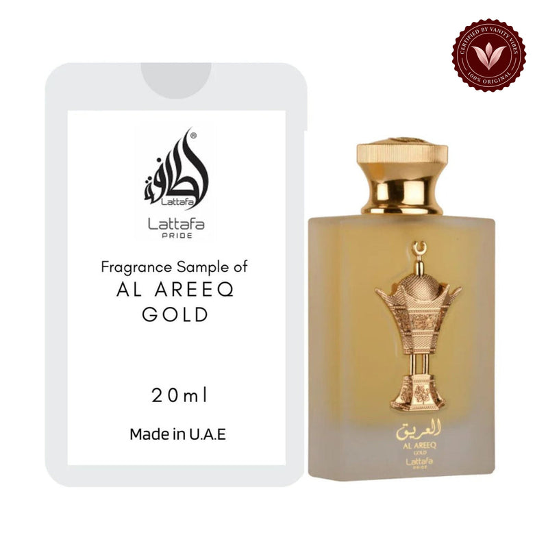 Al Areeq Gold Tester 20ml front product photo, white background