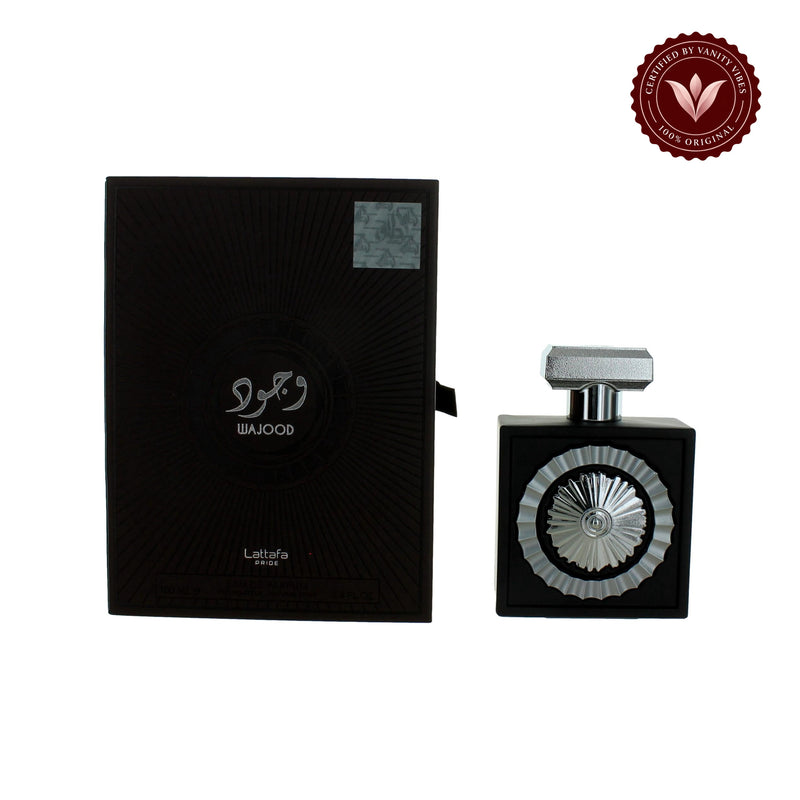 Lattafa Wajood Eau de Parfum Trial Size, 20ml/0.67oz (Unisex) — secondary product image on white background with Vanity Vibes badge