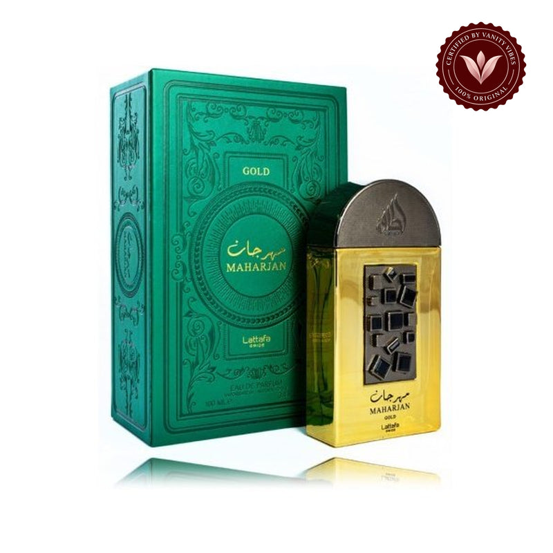 Lattafa Perfumes Maharjan Gold for Unisex Eau de Parfum Spray 100ml — secondary product image on white background with Vanity Vibes badge