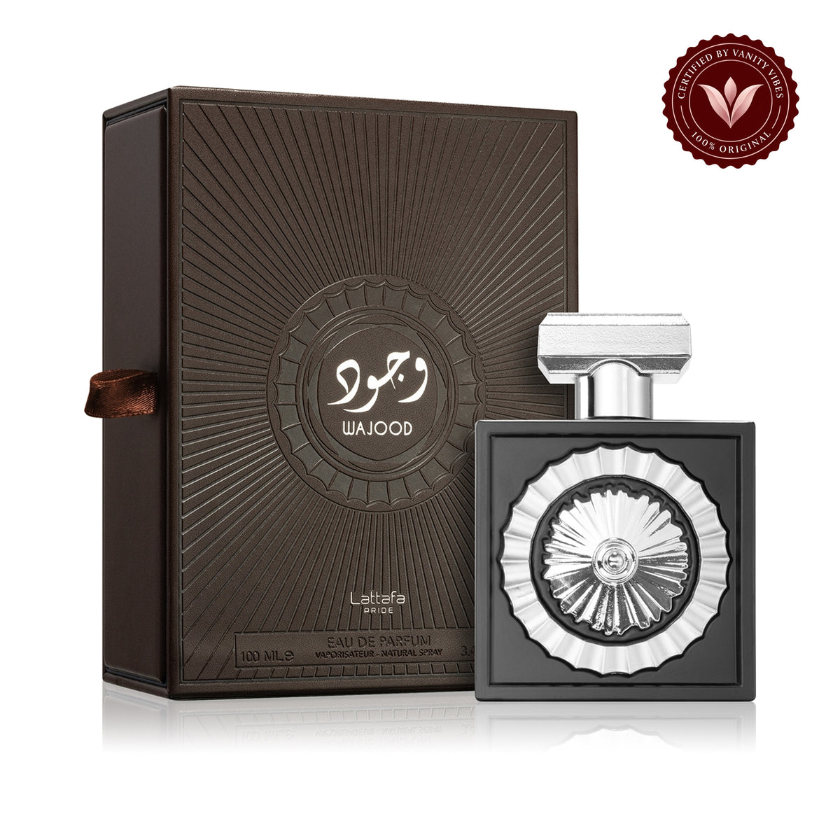 Lattafa Wajood Brown Eau de Parfum for Men and Women 100ml — secondary product image on white background with Vanity Vibes badge