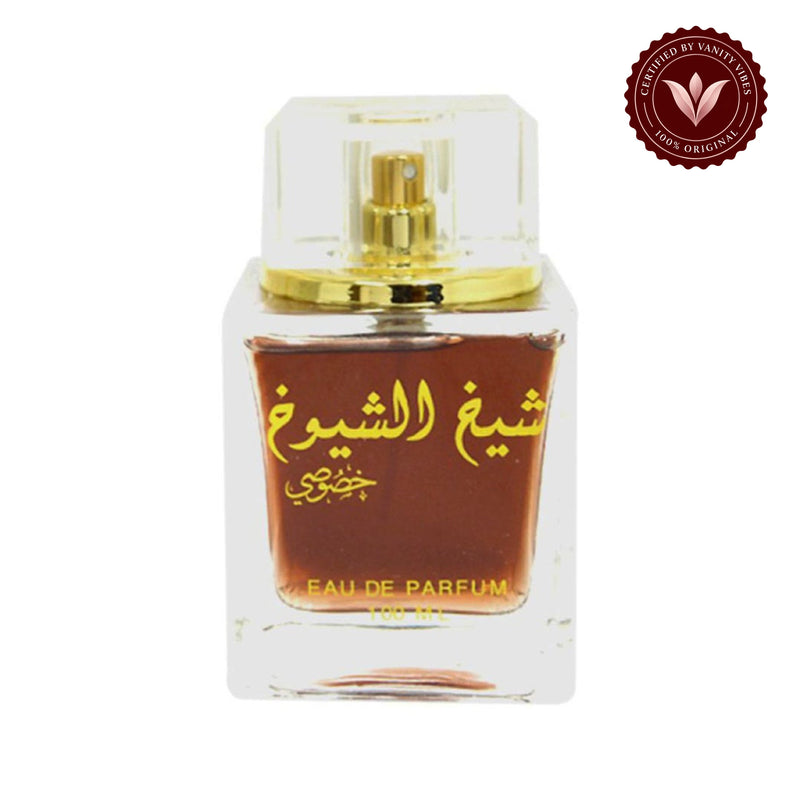 Lattafa Sheikh Al Shuyukh Khusoosi White for Women And Men Eau de Parfum 100ml — centered product on white background with Vanity Vibes badge