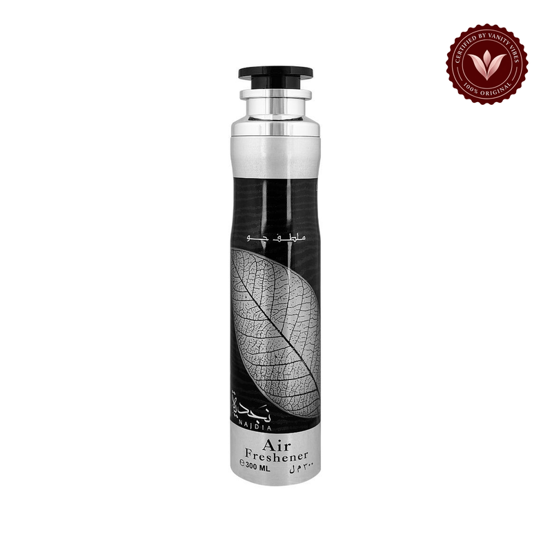 Lattafa Najdia Air Freshener 300ml — centered front product on white background with Vanity Vibes badge