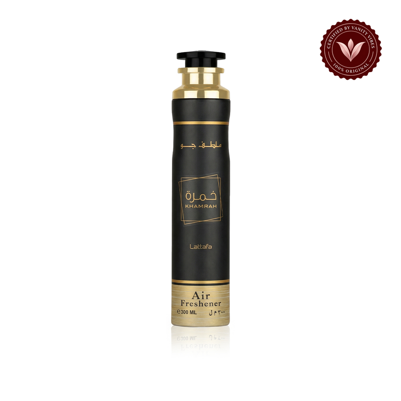 Lattafa Khamrah Air Freshener 300ml — centered front product photo on white with Vanity Vibes badge