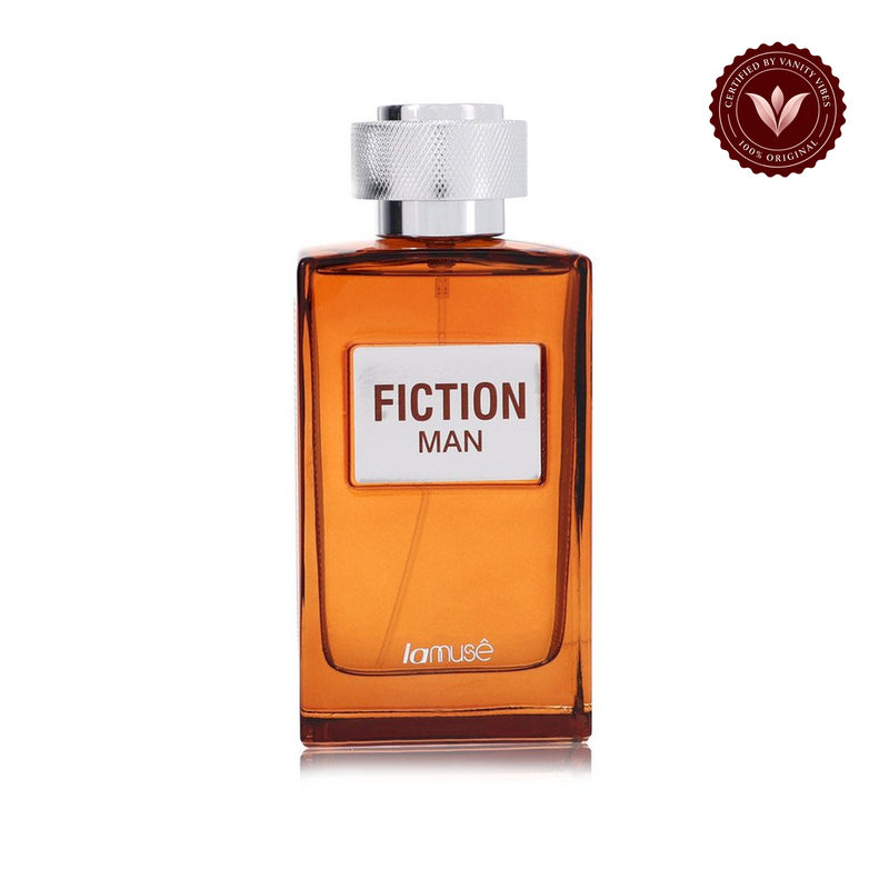 Lattafa La Muse Fiction Man EDP — centered front product photo on white with Vanity Vibes badge