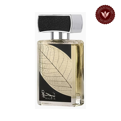 Najdia Eau De Parfum Spray (30ml) by Lattafa — centered product on white background with Vanity Vibes badge