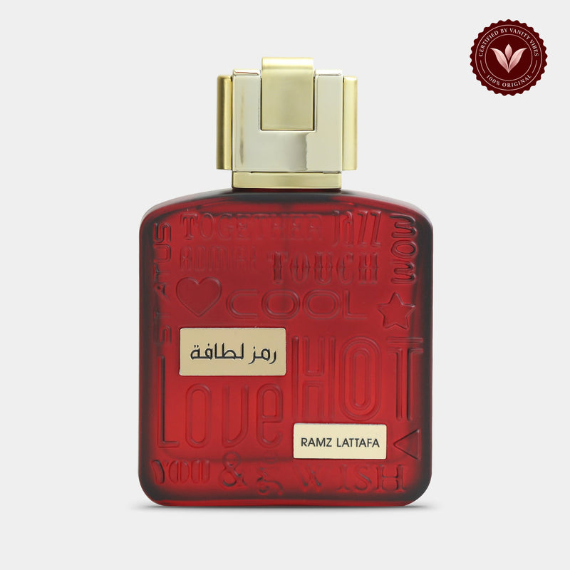 Lattafa Ramz Gold EDP 100ML - Long Lasting Unisex Perfume For Men & Women product on white background with Vanity Vibes badge