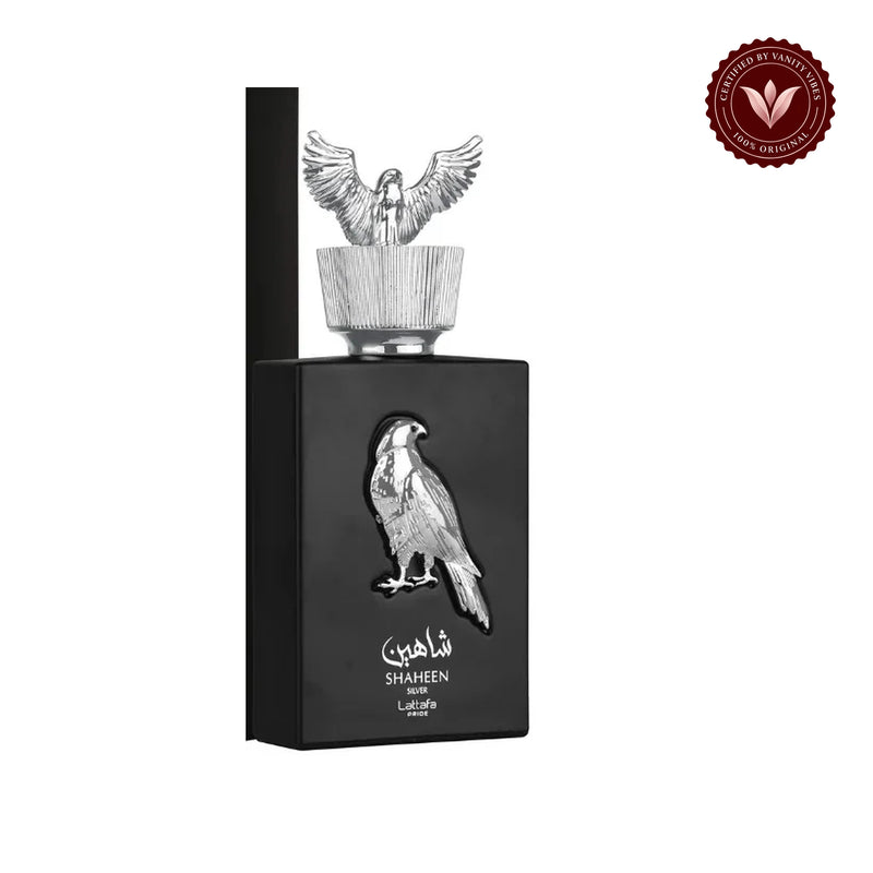 Lattafa Shaheen Silver by Lattafa Pride EDP 100ml for Men And Women — centered product on white background with Vanity Vibes badge