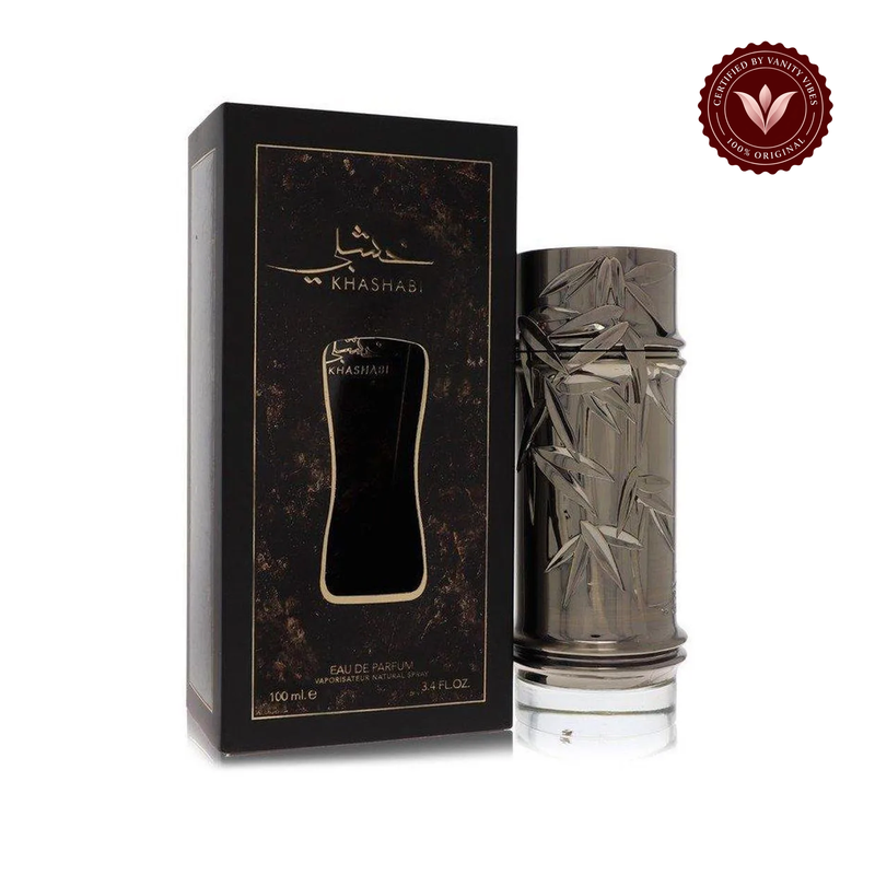 Lattafa Khashabi EDP 100ml — alternate product and packaging view on white with Vanity Vibes badge