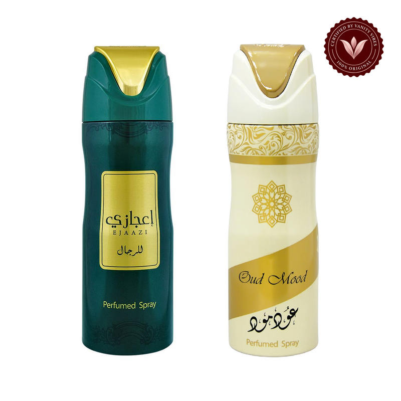 Ejaazi Deodorant Spray 200ml + Oud Mood Deodorant Spray 200ml by Lattafa (Pack of 2) — front product image