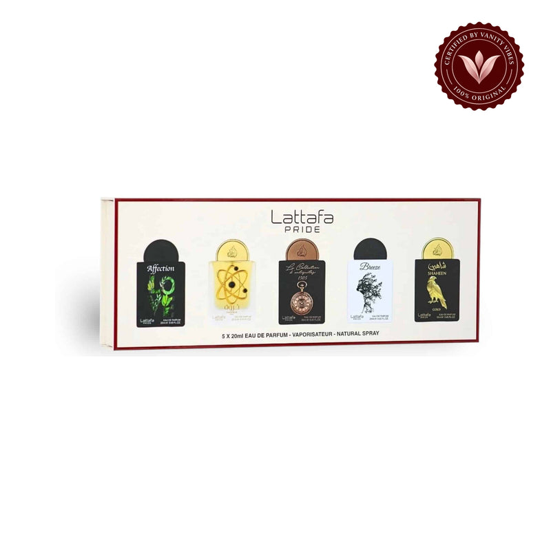Lattafa Pride Eau de Parfum Gift Set Collection No.1 (5 x 20ml) — centered product on white background with Vanity Vibes badge