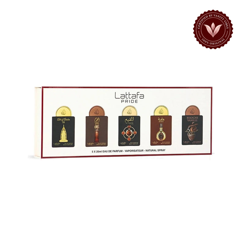 Lattafa Pride Eau de Parfum Gift Set Collection No.4 (5 x 20ml) — centered product on white background with Vanity Vibes badge