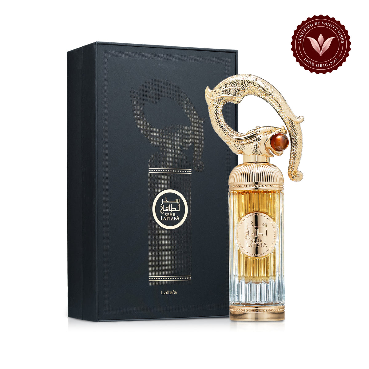 Lattafa Sehr Eau de Parfum 100ml - Long Lasting Original Elegant Unisex Fragrance for Men & Women — secondary product view on white with Vanity Vibes badge