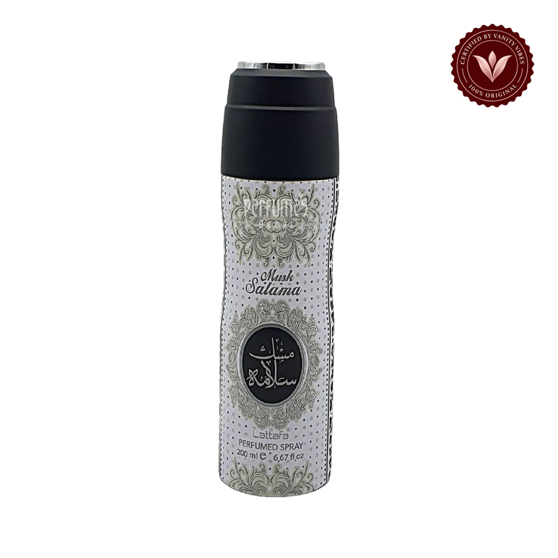 Lattafa Musk Salama Perfumed Deodorant Spray 200ml - Long Lasting Soft Musky Fragrance for Men & Women — alternate front product view on white background