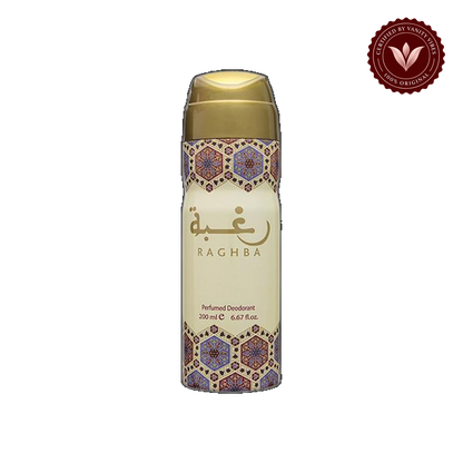 Lattafa Raghba Deodorant Spray 200ml - Long Lasting Oriental Fragrance for Men & Women — alternate product view — Vanity Vibes