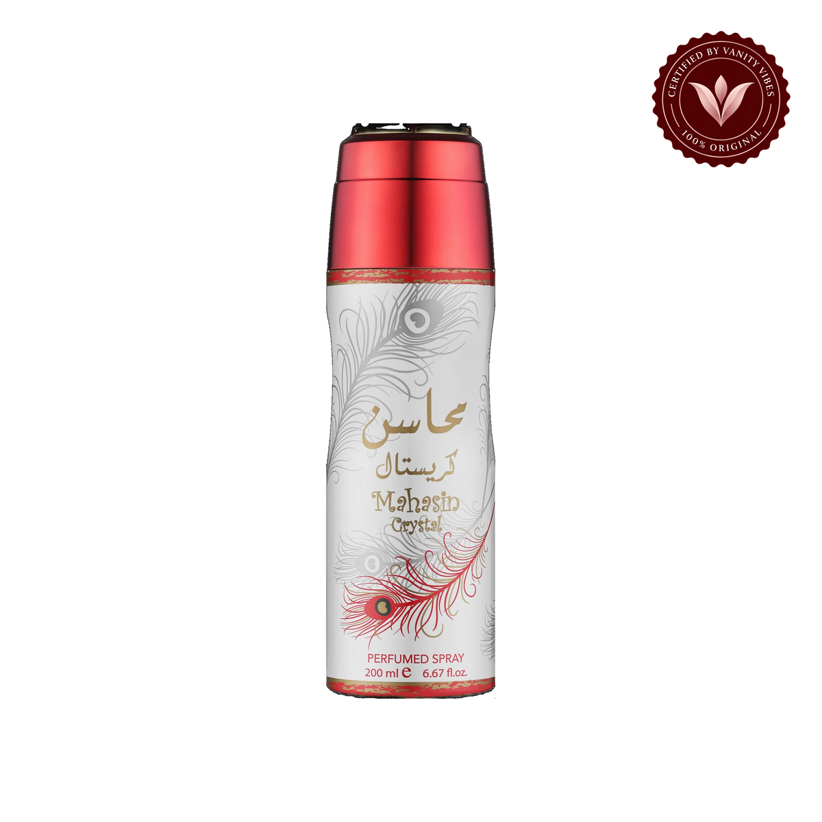 Lattafa Mahasin Crystal Deodorant Spray 200 ml Long-Lasting Freshness & Elegant Floral Fragrance — front product — Vanity Vibes